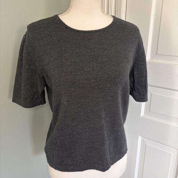 Lord & Taylor Italian Merino Wool Sweater Short Sleeve Grey Size Large - Picture 1 of 6